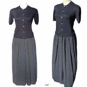 Comme des Garçons Vintage 70s Polka Dot Silk Maxi Dress Cottagecore Blue Small